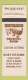 Matchbook Cover - Kozy Kitchen Restaurant Irricana AB