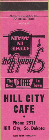 Matchbook Cover - Hill City Cafe Coffee SD