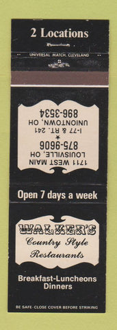 Matchbook Cover - Walker's Restaurants Uniontown Louisville OH