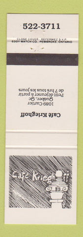 Matchbook Cover - Cafe Krieghoff Quebec QC