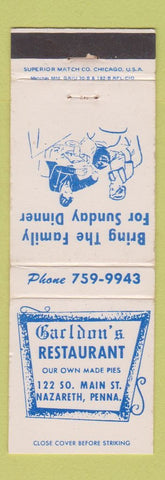 Matchbook Cover - Carldon's Restaurant Nazareth PA