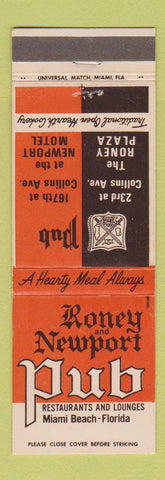Matchbook Cover - Roney & Newport Pub Miami Beach FL