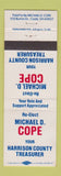 Matchbook Cover - Michael Cope Harrison County Treasurer Election Cadiz OH