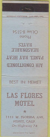 Matchbook Cover - Las Flores Motel Hemet CA light blue