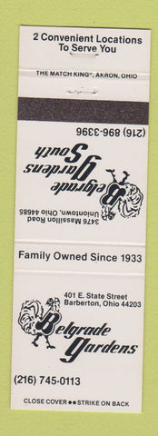 Matchbook Cover - Belgrade Gardens Restaurant Barberton Uniontown OH