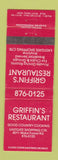 Matchbook Cover - Griffin's Restaurant Raleigh NC