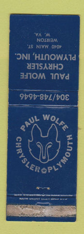 Matchbook Cover - Paul Wolfe Chrysler Plymouth Weirton WV WORN