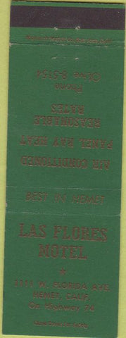 Matchbook Cover - Las Flores Motel Hemet CA dk green
