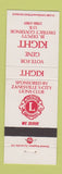 Matchbook Cover - Gene Kight Dist Governor Election Lions Club Zanesville OH