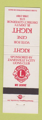 Matchbook Cover - Gene Kight Dist Governor Election Lions Club Zanesville OH