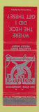 Matchbook Cover - Eagles Club Bridgeport OH