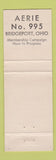 Matchbook Cover - Eagles Club Bridgeport OH