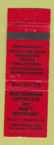 Matchbook Cover Mediterranean Supper Club Heidi's Restaurant Morristown OH WEAR