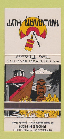 Matchbook Cover - Hawaiian Hut Waikiki Hawaii Tiki WEAR 30 Strike