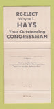 Matchbook Cover - Wayne Hays Congress Election Bellaire OH 30 Strike