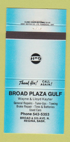 Matchbook Cover - Gulf oil gas Broad Plaza Regina SK BLUE 30 Strike