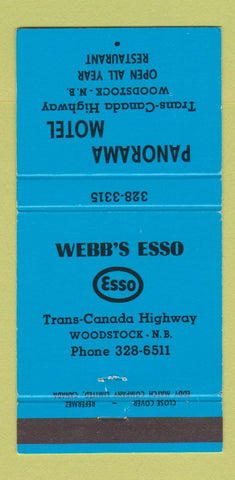Matchbook Cover - Esso oil gas Webb's Panorama Motel Woodstock NB 30 Strike
