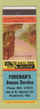 Matchbook Cover - Foreman's Amoco oil gas Frederick MD
