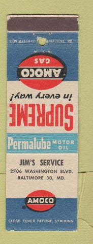 Matchbook Cover - Amoco oil gas Jim's Baltimore MD WEAR