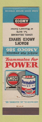Matchbook Cover - Roach's Amoco oil gas Lewes DE