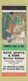 Matchbook Cover - Katie Spotts oil gas Amoco Mount Pleasant Mills PA