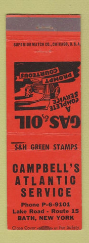 Matchbook Cover - Campbell's Atlantic oil gas Bath NY