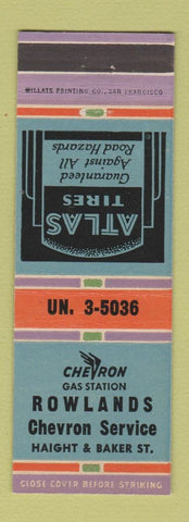 Matchbook Cover - Chevron oil gas Rowlands San Francisco CA Atlas Tires