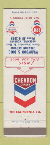 Matchbook Cover - Chevron oil gas Bozeman MT Warwood Doig