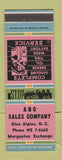Matchbook Cover - ABC Sales Glen Alpine NC oil gas
