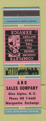 Matchbook Cover - ABC Sales Glen Alpine NC oil gas