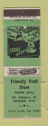Matchbook Cover - Friendly Fruit Store Raleigh NC