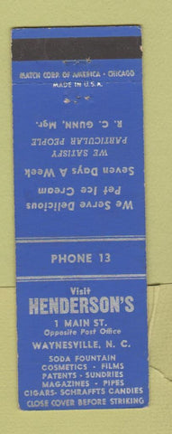 Matchbook Cover - Henderson Fountain Waynesville NC