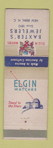 Matchbook Cover - Elgin Watches Baxter's Jewelry New Bern NC