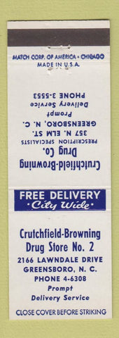 Matchbook Cover - Crutchfield Browning Drug Store Greensboro NC