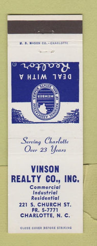 Matchbook Cover - Vinson Real Estate Charlotte NC
