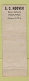 Matchbook Cover - AC Hoovers Cates Insurance Henderson NC