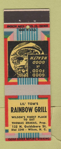 Matchbook Cover - Lil Tom's Rainbow Grill Wilson NC