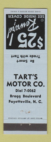 Matchbook Cover - Tart's Motors Fayetteville NC auto cars