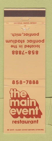 Matchbook Cover - The Main Event Pontiac MI Lions Football Stadium