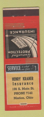 Matchbook Cover - Henry Kraner Insurance Marion OH