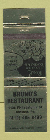 Matchbook Cover - Bruno's Restaurant Indiana PA