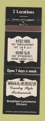 Matchbook Cover - Walker's Restaurants Louisville OH Uniontown