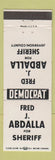 Matchbook Cover - Fred Abdalla Sheriff Election Jefferson County OH