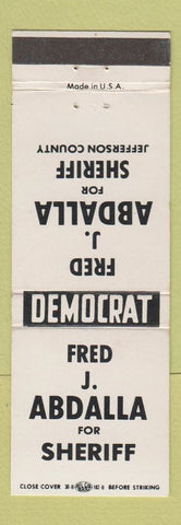 Matchbook Cover - Fred Abdalla Sheriff Election Jefferson County OH