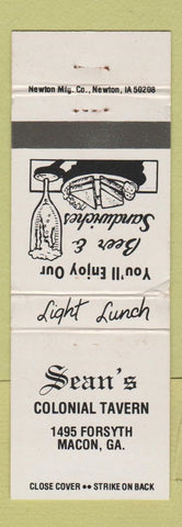 Matchbook Cover - Sean's Colonial Tavern Macon GA WEAR