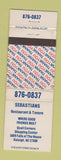 Matchbook Cover - Sebastians Restaurant Tavern Raleigh NC