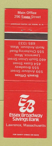 Matchbook Cover - Essex Broadway Savings Bank North Andvoer MA Lawrence