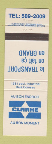 Matchbook Cover - Clarke Transport Baie Comeau QC
