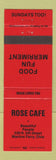 Matchbook Cover - Rose Cafe Martins Ferry OH