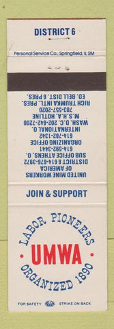 Matchbook Cover - UMWA Labor Union Mine Workers Washington DC